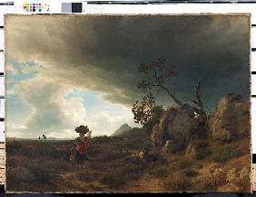 Campagna ? Landschaft bei aufkommendem Gewitter Um 1853