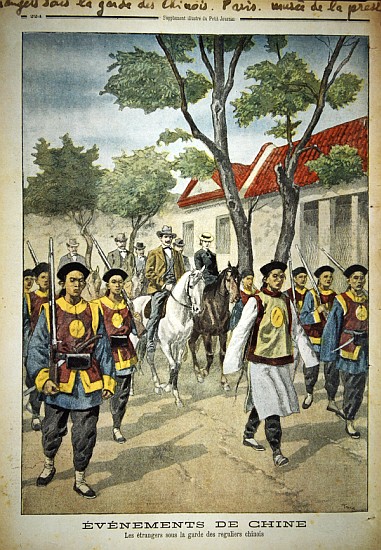 European foreigners under armed escort Chinese regular soldiers during the Boxer rebellion of 1899-1 von Oswaldo Tofani