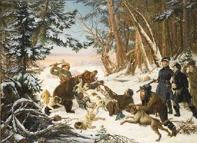Der Zarewitsch Alexander Nikolajewitsch auf der Bärenjagd bei Moskau 1843