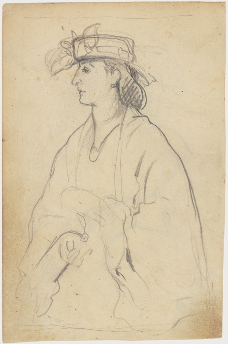 Damenbildnis mit Hut im Profil nach links von Otto Scholderer