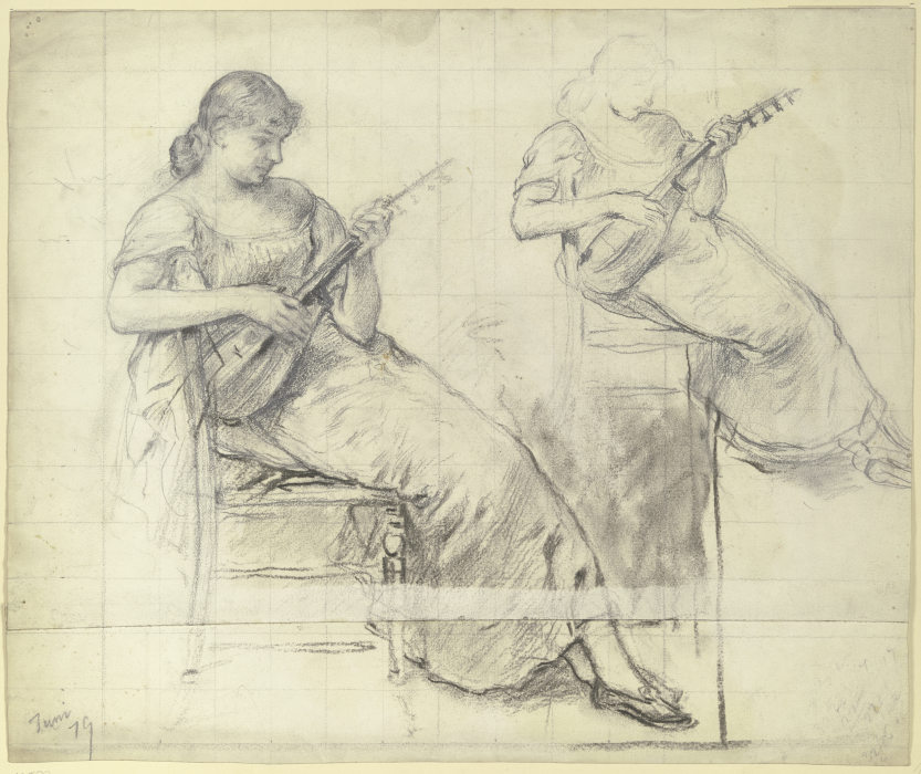 Sitzende junge Frau, Mandoline spielend von Otto Scholderer
