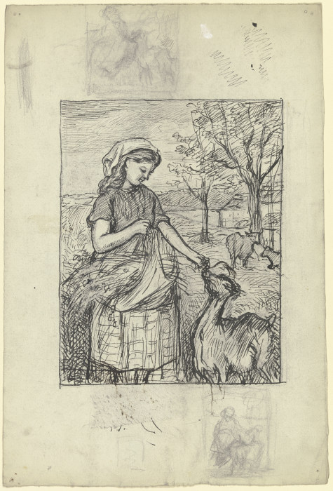 Stehendes Mädchen, eine Ziege fütternd von Otto Scholderer