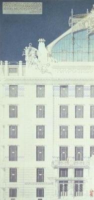 Post Office Savings Bank, Vienna, design showing detail of the facade, c.1904-06 (coloured pencil) 15th