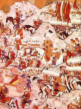 TSM H.1524 'Hunername' manuscript: Suleyman the Magnificent (1494-1566) at the Battle of Mohacs in 1 1588