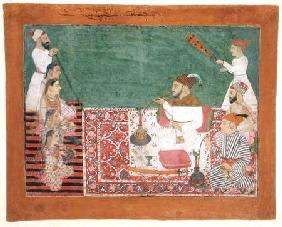 Rajah Deep Chand and friends smoking a hookah, Bijapur c.1760