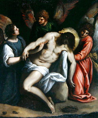 The Dead Christ, Held by Three Angels (oil on canvas) von Palma Il Giovane