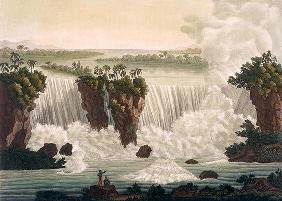 Niagara Falls, 1818, from 'Le Costume Ancien et Moderne', Volume I, plate 30, by Jules Ferrario, pub 19th