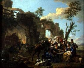 Horsemen Resting among Classical Ruins with a Fortune Teller