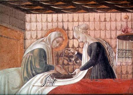 Birth of the Virgin, detail of St. Anne and an attendant von Paolo Uccello