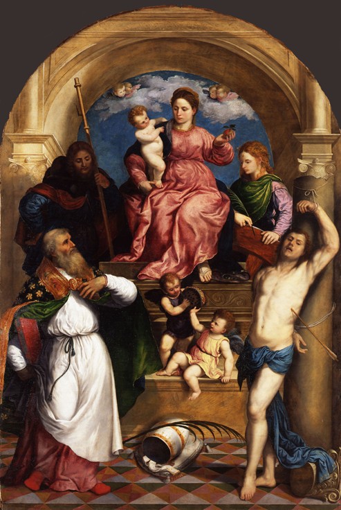 Thronende Madonna mit Kind und Heiligen von Paris Bordone