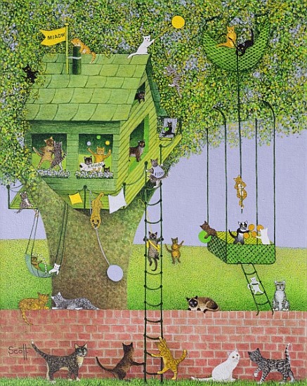 Cat Tree House, (acrylic on canvas)  von Pat  Scott