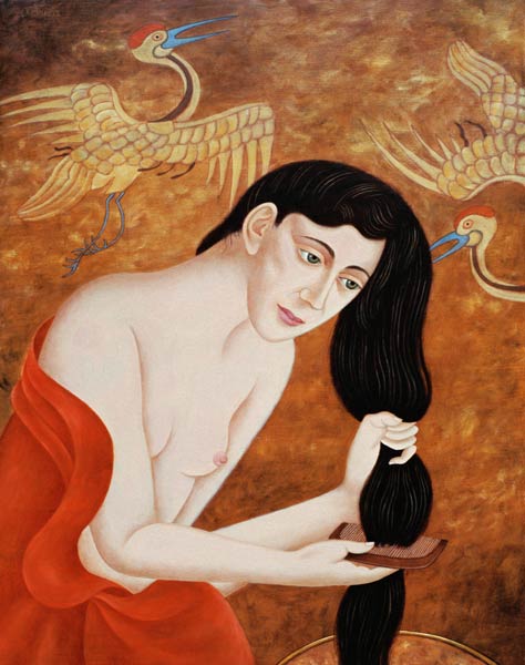 Woman combing her hair, 1999 (oil on canvas)  von Patricia  O'Brien