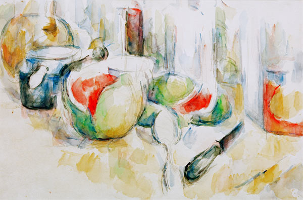Stilleben mit Wassermelone von Paul Cézanne