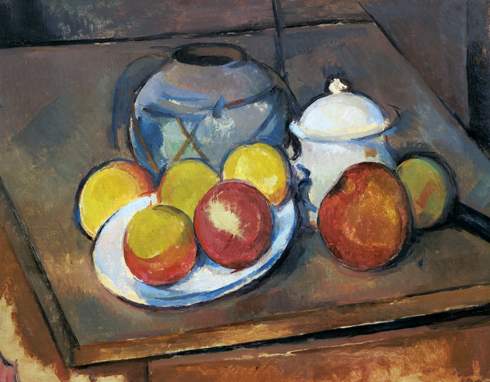 Vase, Zuckerdose und Äpfel von Paul Cézanne