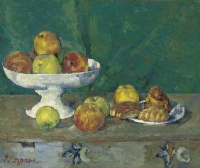 Stillleben mit Äpfeln und kleinen Kuchen Um 1873-77