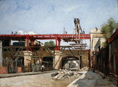 Workers Raising the Ring Road Railway Tracks on the Bridge of the Rue de la Voute, Paris von Paul Desire Trouillebert