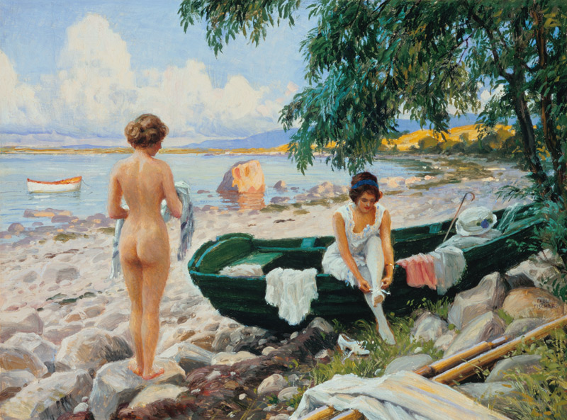 Badende Mädchen am Strand. von Paul Fischer