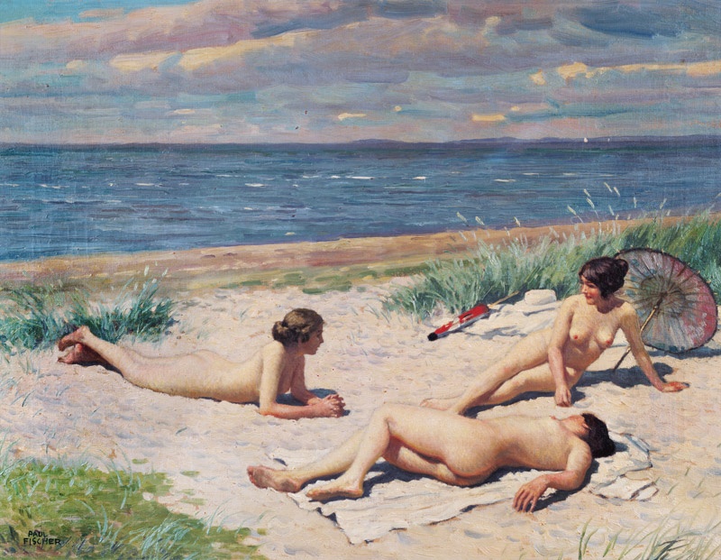 Nude bathers on the beach von Paul Fischer