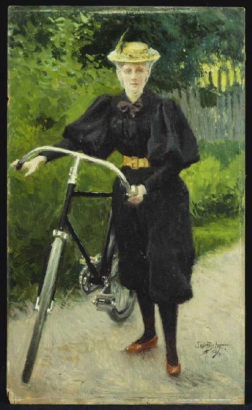 Eine Dame mit Fahrrad von Paul Fischer
