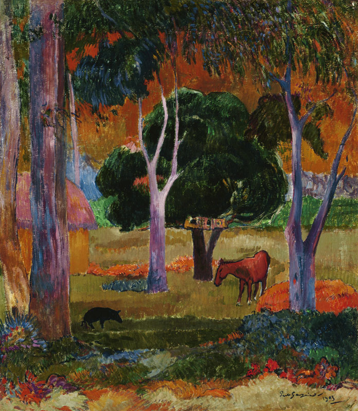 Hiva Oa (Landschaft mit Schwein und Pferd) von Paul Gauguin
