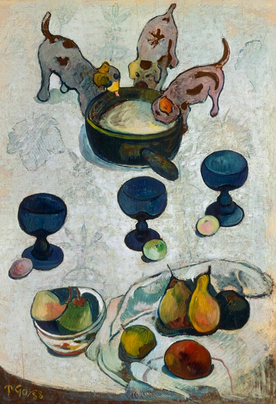 Stilleben mit drei Hündchen von Paul Gauguin
