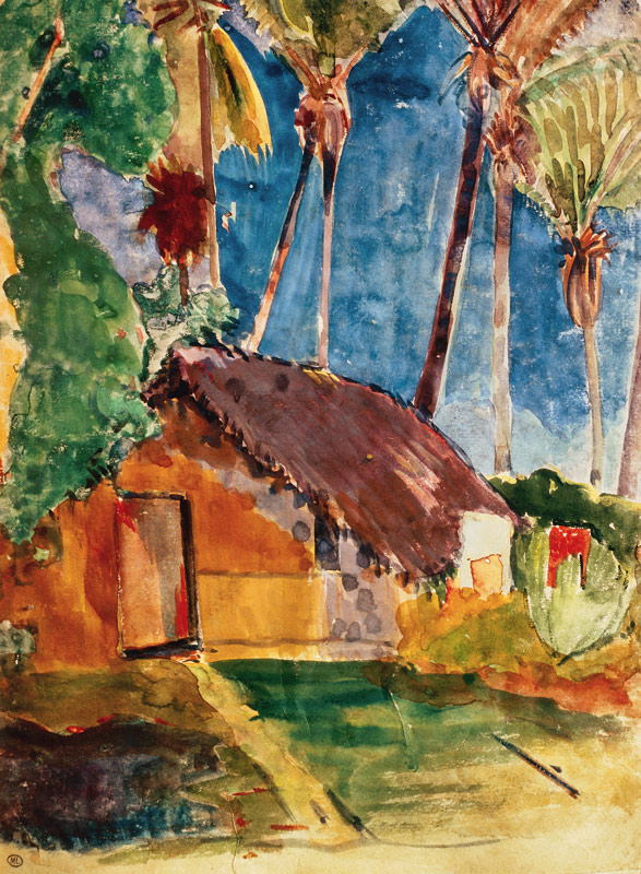 Strohhütte unter Palmen (Illustration aus Noa Noa) von Paul Gauguin