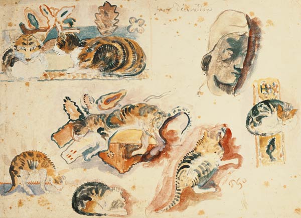 Study of Cats and a Head von Paul Gauguin