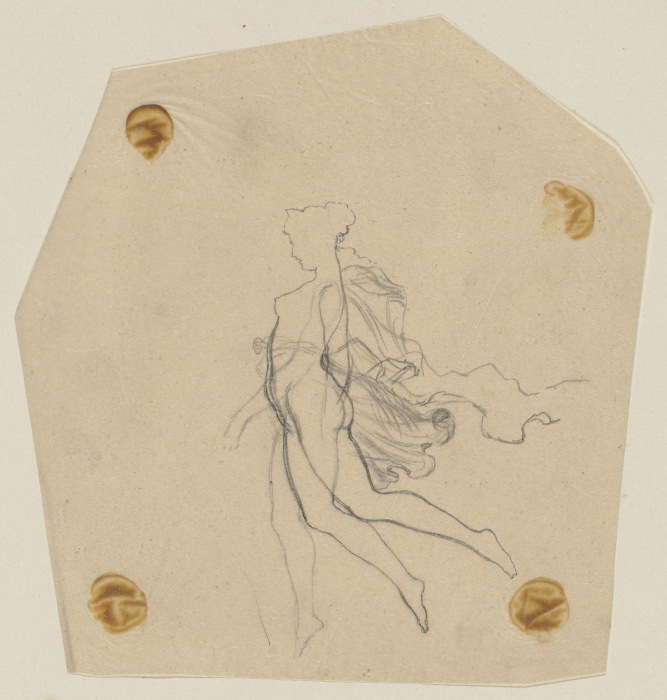 Titania, unbekleidet und mit hochgestecktem Haar, schwebend, nach links von Paul Konewka