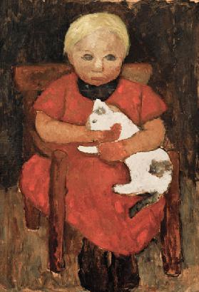 Sitzendes Bauernkind mit Katze 1905