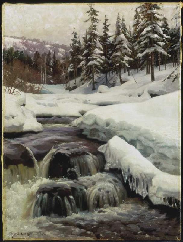 Winterlandschaft mit Gebirgsbach (Lillehammer) von Peder Mørk Mønsted