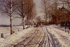 Winterliche Landstrasse in Leksand (Dalarne) von Peder Mørk Mønsted