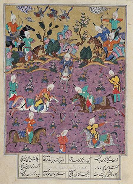 Ms D-184 fol.140a Siavosh Playing Polo with Afrasiab, from 'Firdawsi's Shahnama' von Persian School