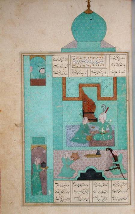 Ms D-212 fol.216a Bahram Visits a Princess in the Turquoise Pavilion, illustration to 'The Seven Pri von Persian School