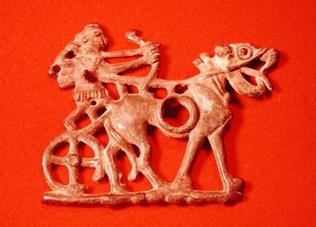 Horse bit depicting a hunter on his chariot, firing his bow von Persian School