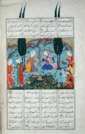 Ms D-184 fol.381a Court Scene in a Garden, illustration from the 'Shahnama' (Book of Kings) c.1510-40