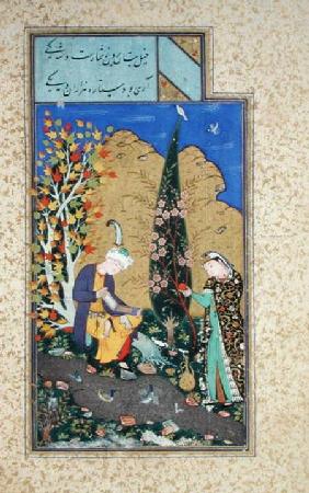 Ms C-860 fol.41b Two Lovers in a Flowering Orchard c.1540-50
