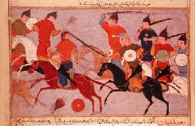 Ms Pers.113 f.49 Genghis Khan (c.1162-1227) in Battle 14th centu