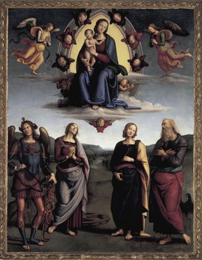Madonna in der Glorie mit vier Heiligen von Perugino (eigentl. Pierto di Cristoforo Vanucci)