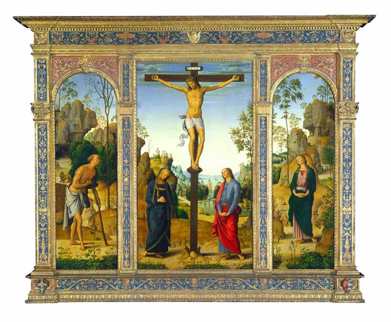 Die Kreuzigung mit Jungfrau, Saint John, Saint Jerome und Saint Mary Magdalene von Perugino (eigentl. Pierto di Cristoforo Vanucci)