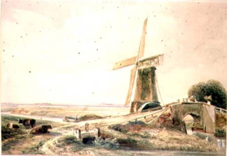 Landscape with Figures, on a Bridge over a Stream von Peter de Wint