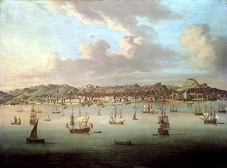 The British Fleet Sailing into Lisbon Harbour von Peter Monamy