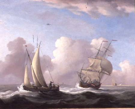 A Man-o'-War in a Swell and a Sailing Boat von Peter Monamy