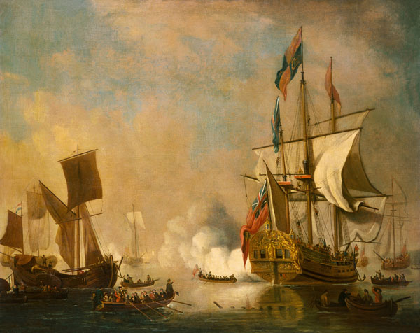 Die königliche Yacht "The Peregrine", eine holländische Galeone und andere Schiffe von Peter Monamy (Umkreis)