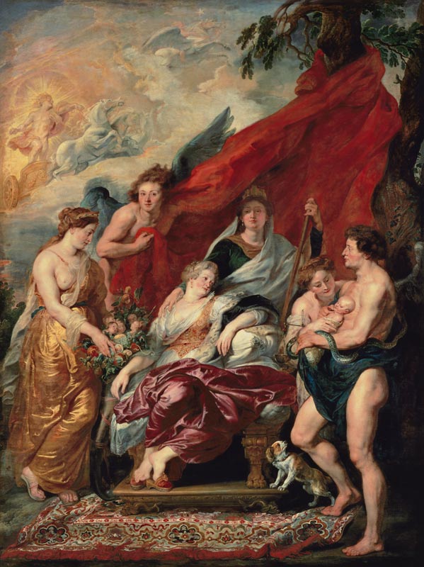 Geburt des Dauphin in Fontainebleau (Gemäldezyklus für Maria de' Medici) von Peter Paul Rubens
