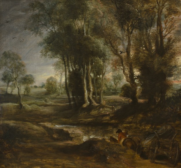 Abendlandschaft mit Langholzwagen von Peter Paul Rubens