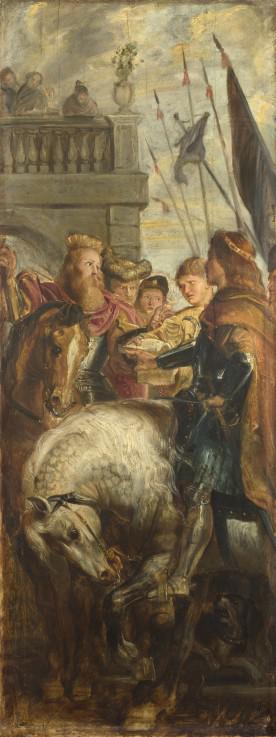 Könige Clothar und Dagobert diskutieren mit einem Boten von Kaiser Mauritius. (Entwurf für Altar der 1611