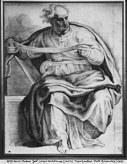 The Prophet Joel, after Michangelo Buonarroti (pierre noire & red chalk on paper) von Peter Paul Rubens