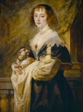 Bildnis einer Dame mit einem kleinen Hund. um 1640