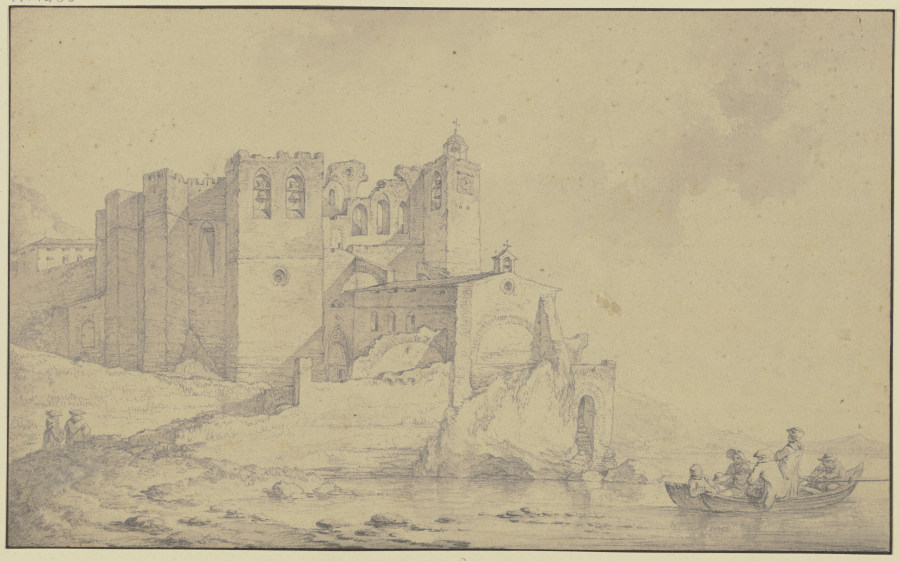 Blick auf ein altes Schloss an der Rhône von Philippe-Jacques de Loutherbourg d. J.