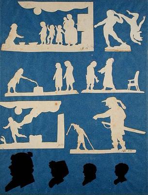 Various Scenes, David and Goliath and four Profiles (collage on paper) von Phillip Otto Runge